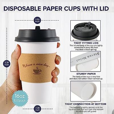 100 Count 16 ounce Disposable Coffee Cups Lids Reusable Hot Cups , To go  NEW