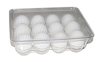 Clear Stackable 2 Dozen Egg Tray Holder Bin for Refrigerator with Lid