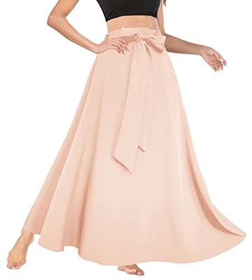 Afibi Women's High Waist Skirt Tie Front A-Line Flowy Long Maxi Skirts with  Pockets
