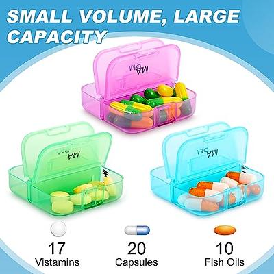 Cute Pill Organizer 2 Times a Day, AMOOS PU Leather Pill Case for Women,  Portable Weekly Pill Box for Purse with Storage Bag to Hold