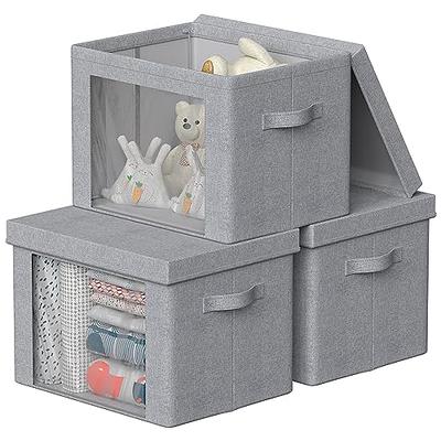 DIMJ Storage Bins with Lids, Foldable Sorage Bin for Closet, Storage Baskets with Window, Fabric Storage Bins with Handle for Clothes, Books, Baby