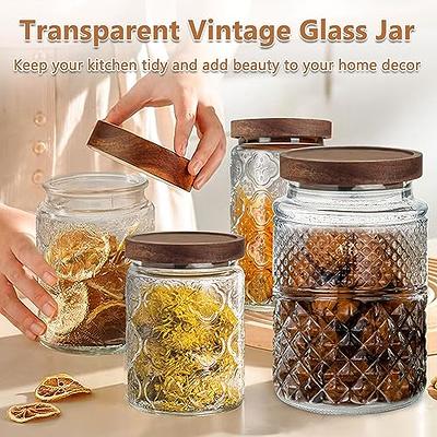 1pc Round Glass Airtight Jar, Seasoning Jars with Bamboo Lids and Spoon,  Food Storage Containers for Sugar Coffee Nuts, Glass Kitchen Canisters for  Flour, Cookies, Candy, Matcha Tea, Nuts and Spice Jars