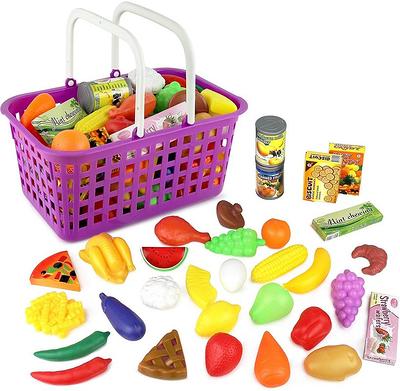 100 PCS Cutting Play Food Toy for Kids Kitchen, Pretend Food Toys for  Toddlers, Play Kitchen Toys Accessories with 2 Baskets, Fake