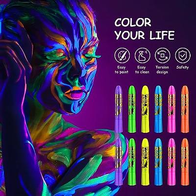 Glow in The Black Light UV Face Paint Crayon, Black Light Neon Face & Body  Paint Non Toxic Fluorescent Mardi Gras Halloween Makeup Marker for Kids