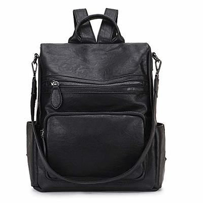  Iswee Genuine Leather Backpack Purse for Women Fashion Anti  Theft Designer Ladies Daypack Convertible Shoulder Bags Travel(Black)