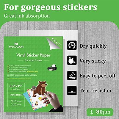 JOYEZA Premium Printable Vinyl Sticker Paper for Inkjet Printer - 25 Sheets Glossy White Waterproof, Dries Quickly Vivid Colors, Holds Ink Well 