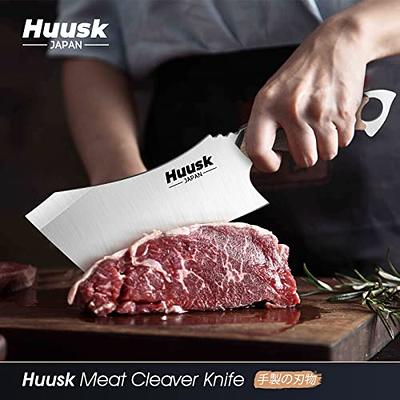 Huusk Japan Knives, Upgraded Serbian Chef Knife Japanese Meat Cleaver Knife  for Meat Cutting Forged Butcher Knife with Sheath Full Tang Kitchen