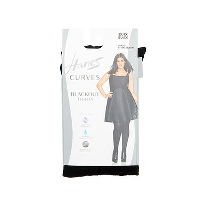 Hanes Womens Curves Blackout Tights, 3X-4X, Black 