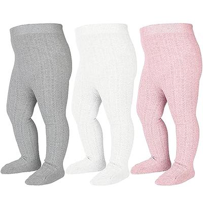 Projectretro Baby Girl Tights Thick Cable Knit Leggings Stockings Cotton  Pantyhose for Newborn Infant Toddler 3 Pack Ivory White ,Black