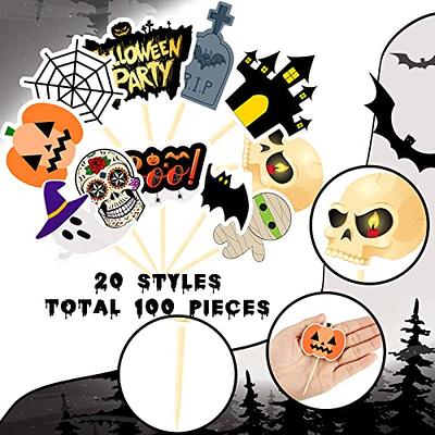9pcs/pack Halloween Party Decoration Skull & Bat Straw Toppers