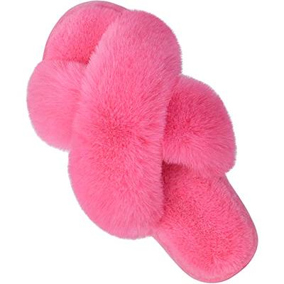 GRITHEIM Women's Fuzzy Pom Pom Feather Velvet House Slippers Sexy Cozy Bedroom  Slippers for Ladies Non-slip Sole Indoor Outdoor (Hot Pink 7-8) - Yahoo  Shopping