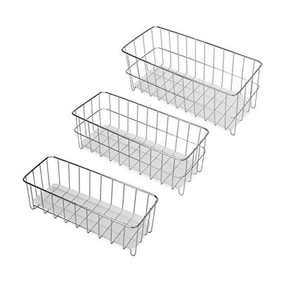 Qcold Wire Storage Basket, Metal Baskets for Shelves, Multipurpose Counter  Organizer with Wooden Handles, Decorative Storage Bins for Countertop