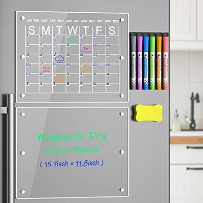 NPPLUS Acrylic Magnetic Monthly and Weekly Calendar for Fridge,2 Set Clear  Dry Erase Board, Reusable Planner Whiteboard Includes 6 Markers 3 Colors