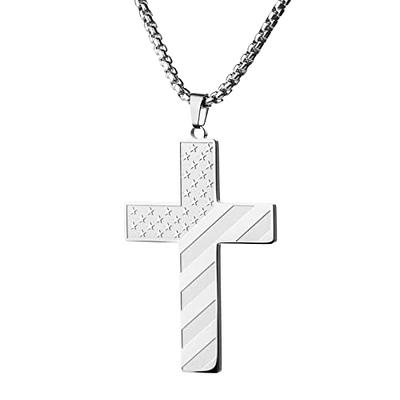 Stainless Steel Silver Cross Necklace for Men Boys 18K Real White Gold  Plated American Flag Pendant Chain Bible Verse Inspirational Necklaces 20  Inches - Yahoo Shopping