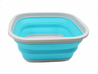 SAMMART 9.45L Collapsible Tub - Foldable Dish Tub - Portable Washing Basin - Space Saving Plastic Washtub (Bright Blue)