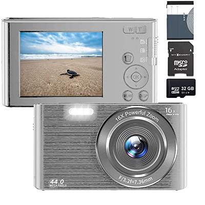 Digital Camera, FHD Kids Cameras for Photography, 4K 44MP Compact Point and  Shoot Camera for Kids, Teens & Beginners with 32GB SD Card,16X Digital