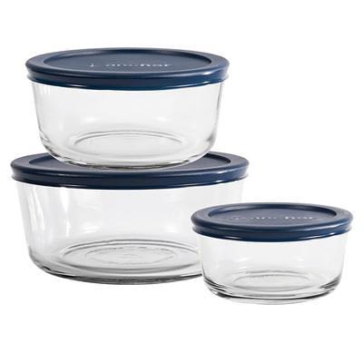 Anchor Hocking Round Glass Food Storage Containers with Blue Snugfit Lids  12 Pcs