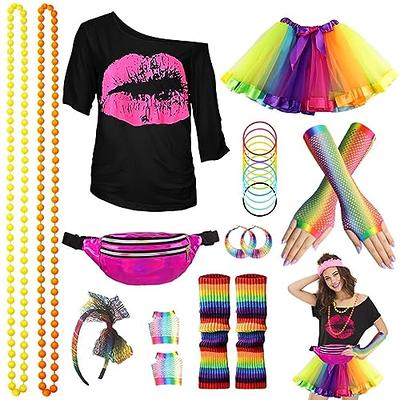 DANGCOS 80s Outfit Costumes Accessories for Women Off The Shoulder Tops  Shirts Neon Leggings with Leg Warmers : : Clothing, Shoes &  Accessories