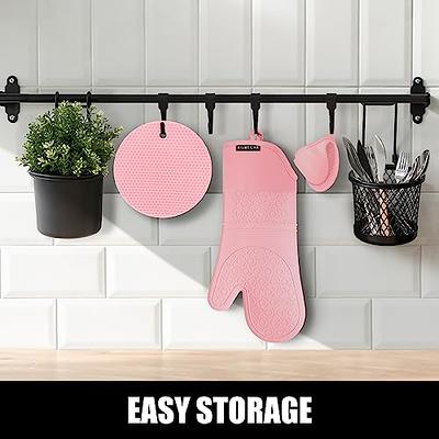Extra Long Oven Mitts and Pot Holders Sets, Rorecay Heat Resistant Silicone Oven Mittens with Mini Oven Gloves and Hot Pads Potholders for Kitchen