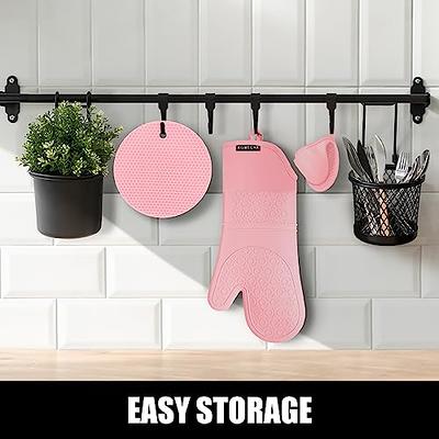 Rorecay Extra Long Oven Mitts and Pot Holders Sets: Heat Resistant Silicone  Oven Mittens with Mini Oven Gloves and Hot Pads Potholders for Kitchen