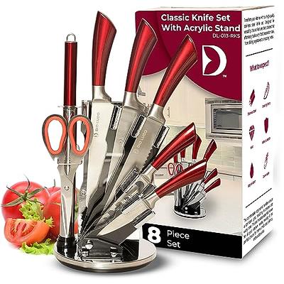 Kitchen Knife Set Non Stick Knives With Block, Serrated Steak Knife, Chef  Knife, Bread Knife, Scissors, Sharpener, 14Pcs Stainless Steel Ultra-Sharp  Cutlery Block Sets With Titanium Coated Blade