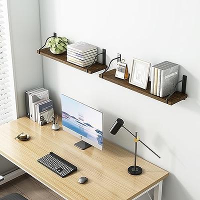 Floating Shelves with Black Metal Brackets Set of 3, Light Wood Wall  Bookshelf for Bedroom Over Desk Bed, Hanging Shelf for Office Kitchen  Living