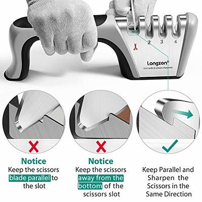 4-in-1 longzon [4 stage] Knife Sharpener with a Pair of Cut-Resistant  Glove, Original Premium Polish Blades, Best Kitchen Knife Sharpener Really  Works for Ceramic and Steel Knives, Scissors. - Yahoo Shopping