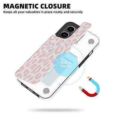 iPhone Wallet Case with Card Holder Double Magnetic Buttons