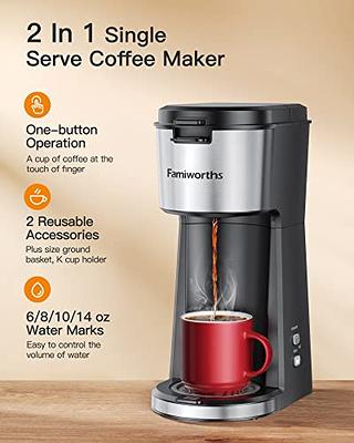 Famiworths Single Serve Coffee Maker for K Cup & Ground Coffee, With Bold  Brew, One Cup Coffee Maker, 6 to 14 oz. Brew Sizes, Fits Travel Mug,  Classic