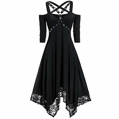 Renaissance Costume Women Sexy Viking Costume Women Cold Shoulder Gothic  Steampunk Dresses for Women Lace Trim A Line Dress Halloween Witchy Dress  Steam Punk Costumes for Woman falda medieval mujer - Yahoo