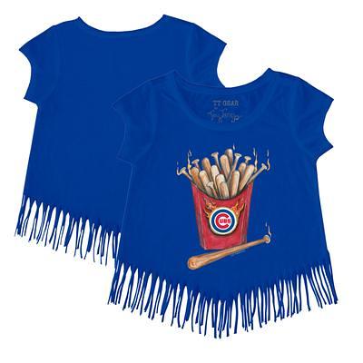 Toddler Chicago Cubs Tiny Turnip White/Royal Popcorn 3/4-Sleeve Raglan T- Shirt