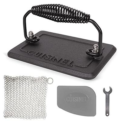 Cuisinel Cast Iron Scrubber Cleaning Brush + Pan/Grill Scraper - Skillet and Grill Cleaner Kit - Soft-Touch Confident-Grip Dish Scrub Tool - Tough