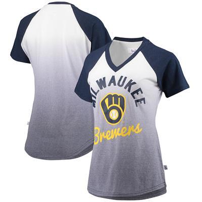 Milwaukee Brewers G-III 4Her by Carl Banks Women's Baseball V-Neck Fitted T- Shirt - Heather Gray