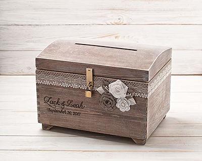 Rustic Wooden Wedding Card Box with Lock and Slot for Reception