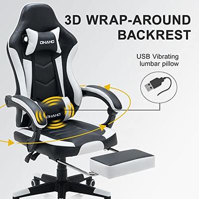 Elecwish Racing Gaming Chair with Footrest and Massage Lumbar Pillow,  Swivel Height Adjustable Reclining PU Leather