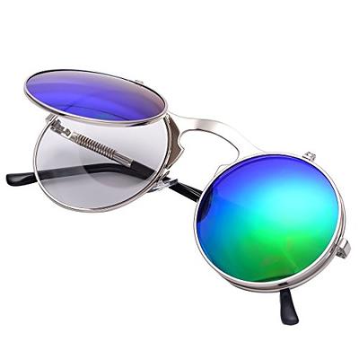 Round Silver Mirror Vintage Sunglasses For Men