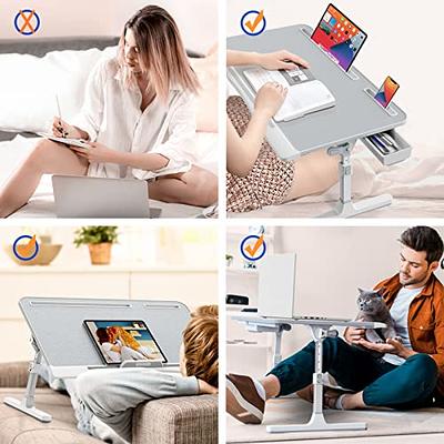  Laptop Bed Tray Desk, SAIJI Adjustable Stand for Bed, Foldable  Table with Storage Drawer Eating, Working, Writing, Gaming, Drawing (Gray,  X-Large) : Office Products