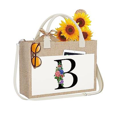 Aunool Personalized Tote Bags for Women Makeup Bag with Zipper, Monogram Tote Bag for Bridesmaid Wedding Day Bachelorette Shower Party, Suitable for