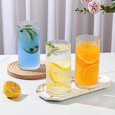 2PCS Ribbed Glass cups with Bamboo Lids and Glass Straws, Fluted