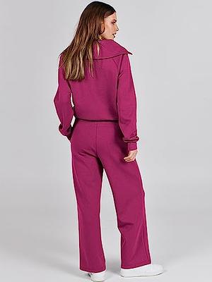 Womens Sweatsuit Two Piece Outfits Trendy Fall Oversized Zip Up Sweatshirt  And Long Pants Matching Lounge Set Tracksuit