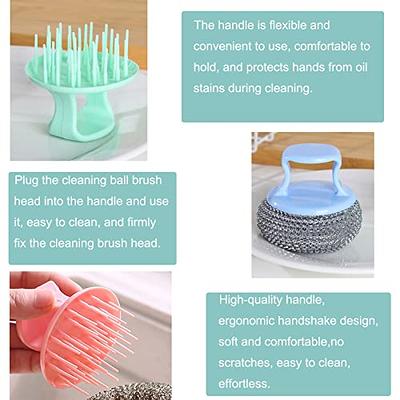 Kitchen Round Dish Sponges Scourer Cleaning Ball with Handle,Multi-Purpose  Scrub Scrubber Sponge Pads Ball for Pot Pan Dish Wash Cleaning (2, with