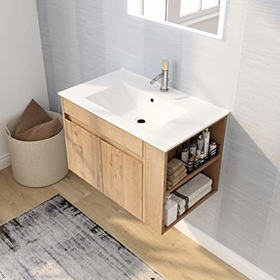 36 Bathroom Vanity Organizer with Sink, Cabinet with Doors and Shelf,  Modern Cabinet Basin Vessel Sink Set， Wood Frame, Ceramic Sink in Retro