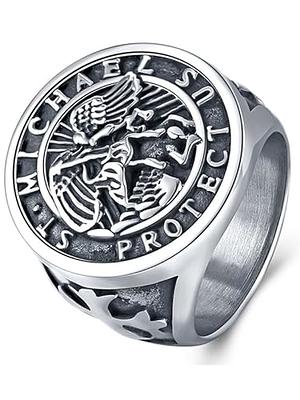 HstyleUnee Stainless Steel Ring for Men Teen Boys Cool Pinky Saint Michael  Protection Rings Size 8 - Yahoo Shopping