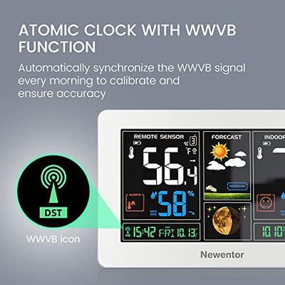 Newentor Weather Station Wireless Indoor Outdoor Thermometer, 7.5in Large  Display Atomic Weather Clock, Temperature Humidity Monitor with Moon Phase