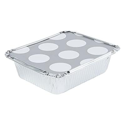 16 oz Rectangle Black and Gold Aluminum Take Out Container - with Polka Dot Paper  Lid - 7 1/4 x 5 1/4 x 2 - 200 count box