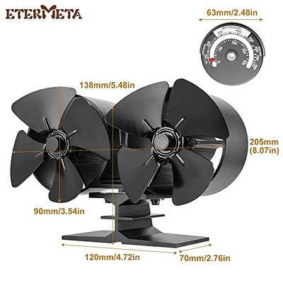 Wood Stove Fan, 12 Blades Dual Head Double Motors Fireplace Fan for  Gas/Pellet/Wood/Log Burner Stove with Magnetic Thermometer
