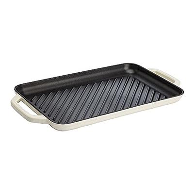 MegaChef 11 Square Enamel Cast Iron Grill Pan with Matching Grill Press in Red