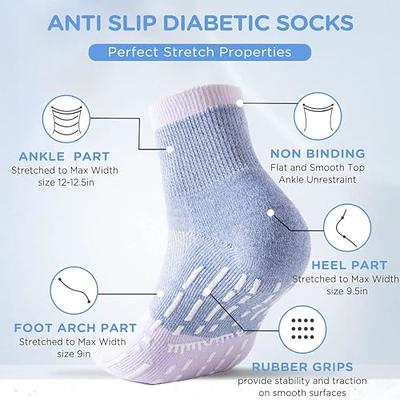 Diabetic Socks with Grips for Women and Men - 4 Pair | Green , Gray , Blue  , Tan | Diabetic Ankle Socks | Gripper Socks | Neuropathy socks | Slipper