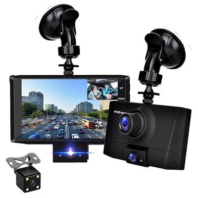 3 Channel Dash Cam Front and Rear Inside, 1296P FHD Three Channels Dash  Camera for Car with 4-inch HD Display, Night Vision, Loop Recording,  G-Sensor