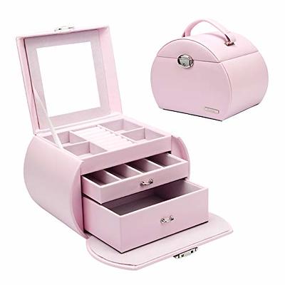 Vlando Faux Leather Jewellery Box, High Capacity Jewellery Organizer Box  Storage with 3 Drawers for for Bracelets, Earrings, Rings, Necklaces for  Christmas Gift, Wedding Birthday Gift-Pink